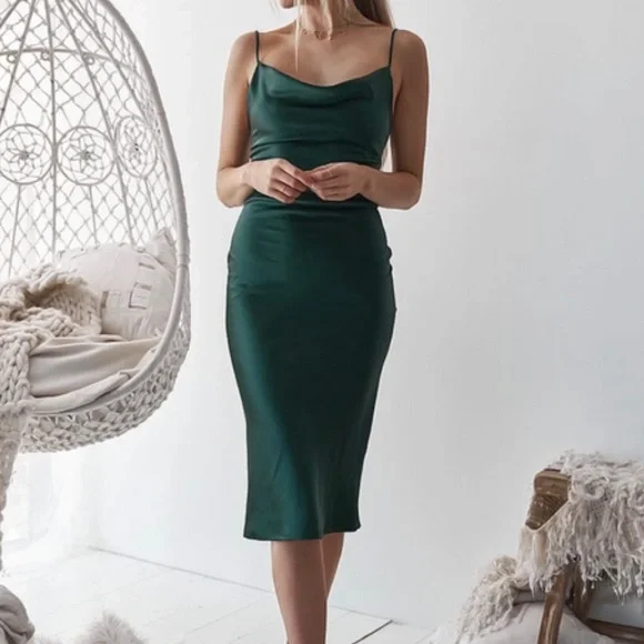 NWT Velvi aspen satin cowl neck midi cocktail homecoming event dress - Picture 2 of 7